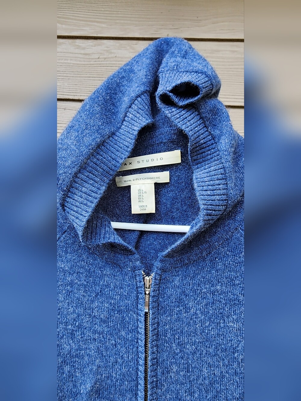 Max Studio Blue 100% Cashmere Zip Hoodie Sweater - Picture 3 of 6